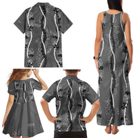Hawaii Maile Lei Family Matching Tank Maxi Dress and Hawaiian Shirt With Gray Monstera Pattern