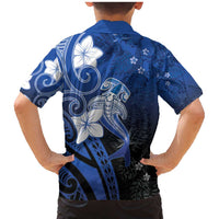 Polynesia Hammerhead Shark Family Matching Mermaid Dress and Hawaiian Shirt Blue Tribal Pattern With Plumeria LT05 - Polynesian Pride