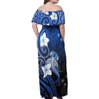 Polynesia Hammerhead Shark Family Matching Off Shoulder Maxi Dress and Hawaiian Shirt Blue Tribal Pattern With Plumeria LT05 - Polynesian Pride