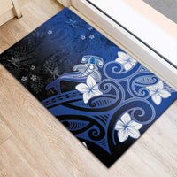 Polynesia Hammerhead Shark Rubber Doormat Blue Tribal Pattern With Plumeria - Polynesian Pride