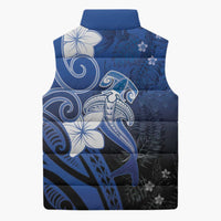 Polynesia Hammerhead Shark Sleeveless Puffer Jacket Blue Tribal Pattern With Plumeria - Polynesian Pride