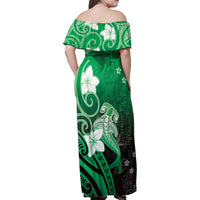 Polynesia Hammerhead Shark Family Matching Off Shoulder Maxi Dress and Hawaiian Shirt Green Tribal Pattern With Plumeria LT05 - Polynesian Pride