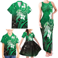 Polynesia Hammerhead Shark Family Matching Tank Maxi Dress and Hawaiian Shirt Green Tribal Pattern With Plumeria LT05 - Polynesian Pride