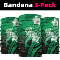 Polynesia Hammerhead Shark Neck Gaiter Green Tribal Pattern With Plumeria - Polynesian Pride