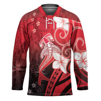 Polynesia Hammerhead Shark Hockey Jersey Red Tribal Pattern With Plumeria - Polynesian Pride