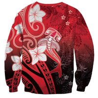 Polynesia Hammerhead Shark Sweatshirt Red Tribal Pattern With Plumeria - Polynesian Pride