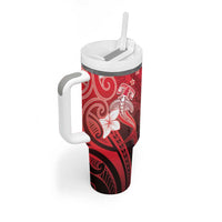 Polynesia Hammerhead Shark Tumbler With Handle Red Tribal Pattern With Plumeria - Polynesian Pride