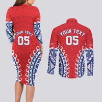 Custom Tuamotu Archipelago Couples Matching Long Sleeve Bodycon Dress and Long Sleeve Button Shirt Polynesian Tribal Tattoo LT05 - Polynesian Pride