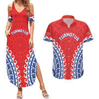 Custom Tuamotu Archipelago Couples Matching Summer Maxi Dress and Hawaiian Shirt Polynesian Tribal Tattoo LT05 Red - Polynesian Pride