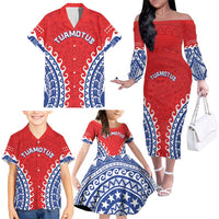 Custom Tuamotu Archipelago Family Matching Off The Shoulder Long Sleeve Dress and Hawaiian Shirt Polynesian Tribal Tattoo LT05 - Polynesian Pride