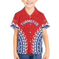 Custom Tuamotu Archipelago Family Matching Puletasi and Hawaiian Shirt Polynesian Tribal Tattoo LT05 Son's Shirt Red - Polynesian Pride