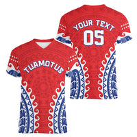 Custom Tuamotu Archipelago Women V-Neck T-Shirt Polynesian Tribal Tattoo