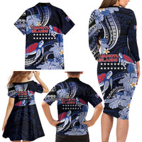 Tuamotu Islands Family Matching Long Sleeve Bodycon Dress and Hawaiian Shirt Polynesian Pattern With Turtle LT05 - Polynesian Pride