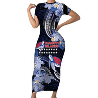 Tuamotu Islands Family Matching Short Sleeve Bodycon Dress and Hawaiian Shirt Polynesian Pattern With Turtle LT05 Mom's Dress Black - Polynesian Pride