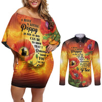 ANZAC Day Red Poppy Couples Matching Off Shoulder Short Dress and Long Sleeve Button Shirt Honoring The ANZAC Spirit LT05 Orange - Polynesian Pride