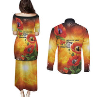 ANZAC Day Red Poppy Couples Matching Puletasi and Long Sleeve Button Shirt Honoring The ANZAC Spirit LT05 - Polynesian Pride