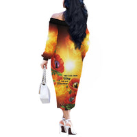 ANZAC Day Red Poppy Off The Shoulder Long Sleeve Dress Honoring The ANZAC Spirit LT05 - Polynesian Pride