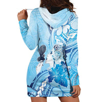Aotearoa Maori Wahine Hoodie Dress Fantail Bird Blue Gold Marble LT05 - Polynesian Pride