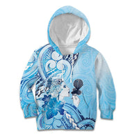 Aotearoa Maori Wahine Kid Hoodie Fantail Bird Blue Gold Marble LT05 Hoodie Blue - Polynesian Pride