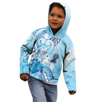 Aotearoa Maori Wahine Kid Hoodie Fantail Bird Blue Gold Marble LT05 - Polynesian Pride