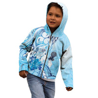 Aotearoa Maori Wahine Kid Hoodie Fantail Bird Blue Gold Marble LT05 - Polynesian Pride