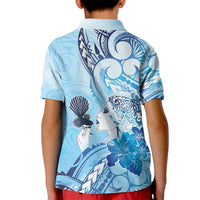 Aotearoa Maori Wahine Kid Polo Shirt Fantail Bird Blue Gold Marble LT05 - Polynesian Pride