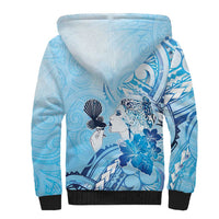 Aotearoa Maori Wahine Sherpa Hoodie Fantail Bird Blue Gold Marble LT05 - Polynesian Pride