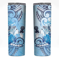 Aotearoa Maori Wahine Skinny Tumbler Fantail Bird Blue Gold Marble LT05 Blue - Polynesian Pride