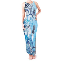 Aotearoa Maori Wahine Tank Maxi Dress Fantail Bird Blue Gold Marble LT05 Women Blue - Polynesian Pride