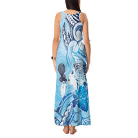 Aotearoa Maori Wahine Tank Maxi Dress Fantail Bird Blue Gold Marble LT05 - Polynesian Pride