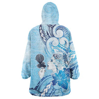Aotearoa Maori Wahine Wearable Blanket Hoodie Fantail Bird Blue Gold Marble LT05 - Polynesian Pride