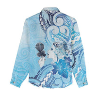 Aotearoa Maori Wahine Women Casual Shirt Fantail Bird Blue Gold Marble LT05 - Polynesian Pride