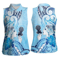 Aotearoa Maori Wahine Women Sleeveless Polo Shirt Fantail Bird Blue Gold Marble LT05 - Polynesian Pride
