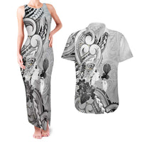 Aotearoa Maori Wahine Couples Matching Tank Maxi Dress and Hawaiian Shirt Fantail Bird Black Gold Marble LT05 Black - Polynesian Pride