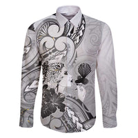 Aotearoa Maori Wahine Family Matching Off The Shoulder Long Sleeve Dress and Hawaiian Shirt Fantail Bird Black Gold Marble LT05 Dad's Shirt - Long Sleeve Black - Polynesian Pride