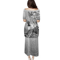 Aotearoa Maori Wahine Family Matching Puletasi and Hawaiian Shirt Fantail Bird Black Gold Marble LT05 - Polynesian Pride