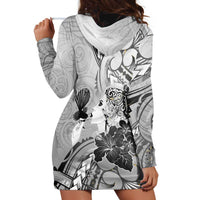 Aotearoa Maori Wahine Hoodie Dress Fantail Bird Black Gold Marble LT05 - Polynesian Pride