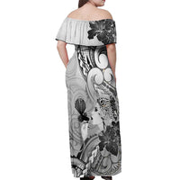 Aotearoa Maori Wahine Off Shoulder Maxi Dress Fantail Bird Black Gold Marble LT05 - Polynesian Pride