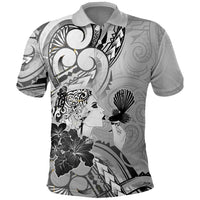 Aotearoa Maori Wahine Polo Shirt Fantail Bird Black Gold Marble LT05 Black - Polynesian Pride