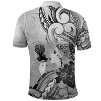 Aotearoa Maori Wahine Polo Shirt Fantail Bird Black Gold Marble LT05 - Polynesian Pride