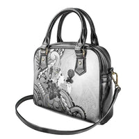 Aotearoa Maori Wahine Shoulder Handbag Fantail Bird Black Gold Marble
