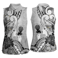 Aotearoa Maori Wahine Women Sleeveless Polo Shirt Fantail Bird Black Gold Marble LT05 - Polynesian Pride