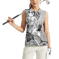 Aotearoa Maori Wahine Women Sleeveless Polo Shirt Fantail Bird Black Gold Marble LT05 - Polynesian Pride