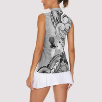 Aotearoa Maori Wahine Women Sleeveless Polo Shirt Fantail Bird Black Gold Marble LT05 - Polynesian Pride