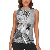 Aotearoa Maori Wahine Women Sleeveless Polo Shirt Fantail Bird Black Gold Marble LT05 - Polynesian Pride