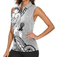 Aotearoa Maori Wahine Women Sleeveless Polo Shirt Fantail Bird Black Gold Marble LT05 - Polynesian Pride