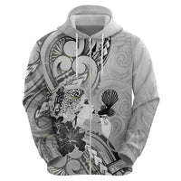 Aotearoa Maori Wahine Zip Hoodie Fantail Bird Black Gold Marble LT05 - Polynesian Pride