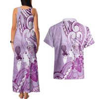 Aotearoa Maori Wahine Couples Matching Tank Maxi Dress and Hawaiian Shirt Fantail Bird Purple Gold Marble LT05 - Polynesian Pride