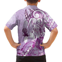 Aotearoa Maori Wahine Family Matching Summer Maxi Dress and Hawaiian Shirt Fantail Bird Purple Gold Marble LT05 - Polynesian Pride