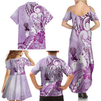 Aotearoa Maori Wahine Family Matching Summer Maxi Dress and Hawaiian Shirt Fantail Bird Purple Gold Marble LT05 - Polynesian Pride